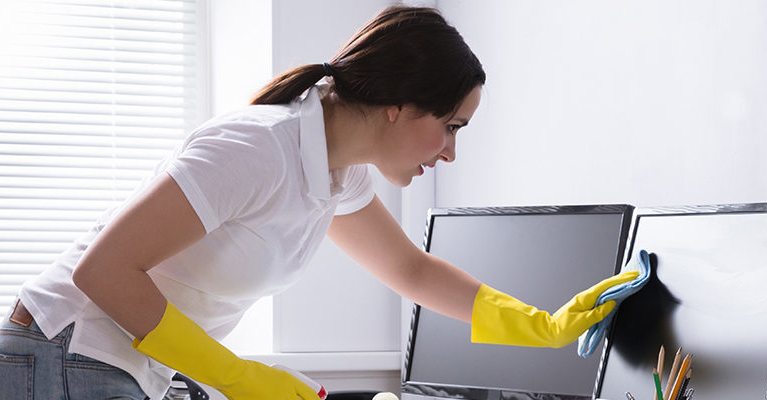 Professional office cleaning service team working in modern corporate environment with pristine results